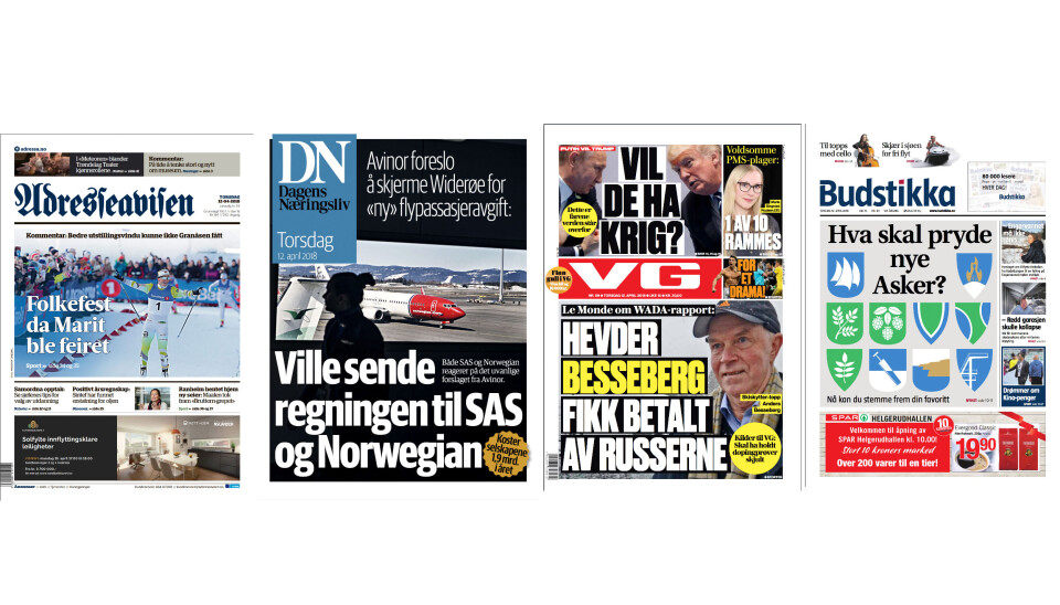Adresseavisen, DN, VG og Budstikka er nominert til Årets avis til Medieprisene 2017. Adresseavisen, DN, VG og Budstikka er nominert til Årets avis til Medieprisene 2017.