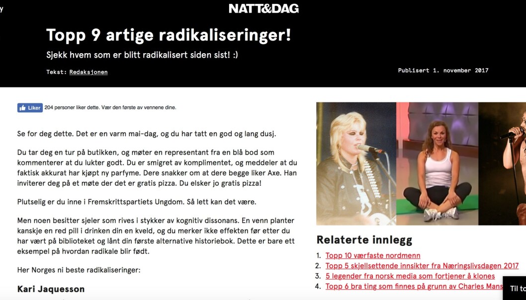 Slik så Natt & Dags oppslag ut i november i fjor. Skjermdump, Slik så Natt & Dags oppslag ut i november i fjor. Skjermdump,