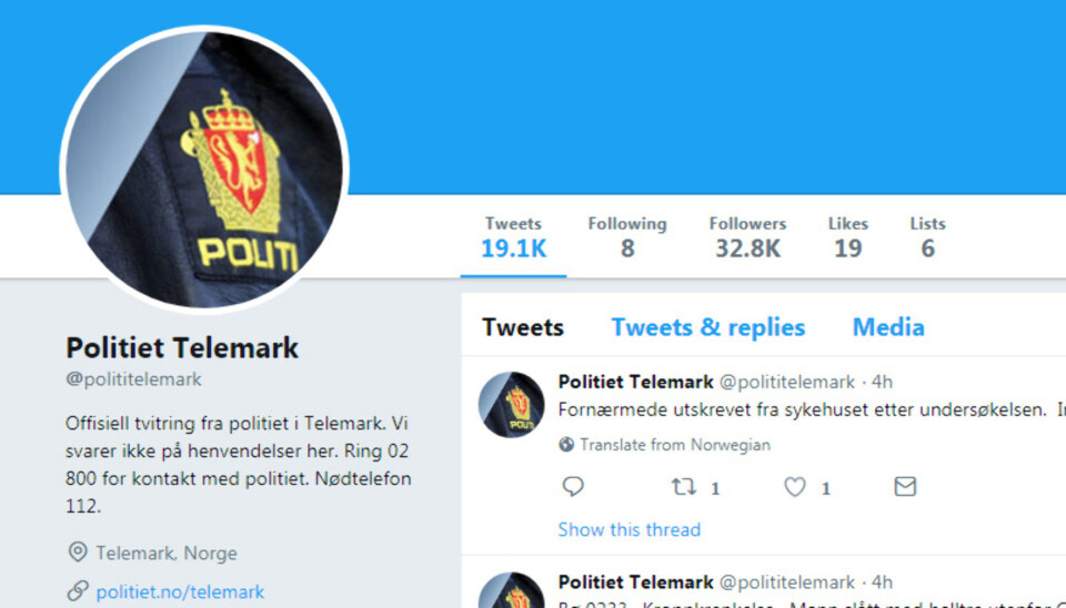 I Telemark opplever de at politiet er fraværende på Twitter