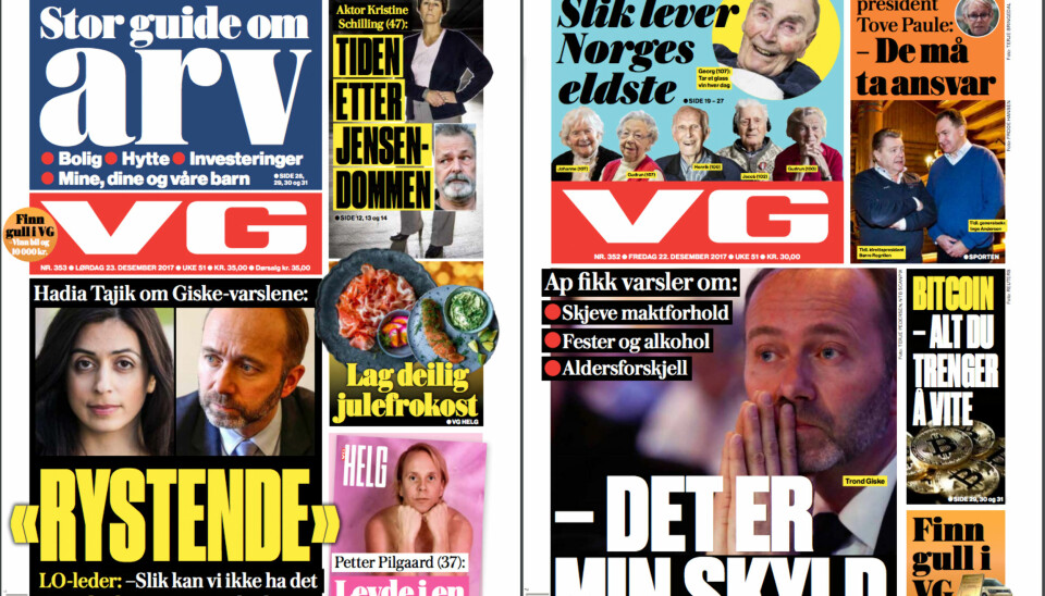 VG er en av avisene som skal sees nærmere på i forskningsprosjektet. Foto: Skjermdump, VG