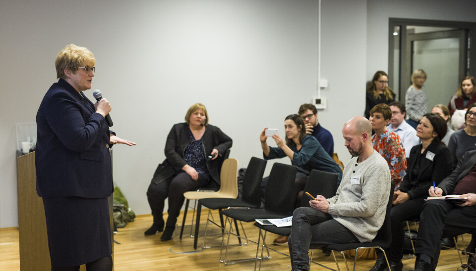 Kulturminister Trine Skei Grande deltok på morgenmøtet Medieåret 2017. Foto: Kristine Lindebø