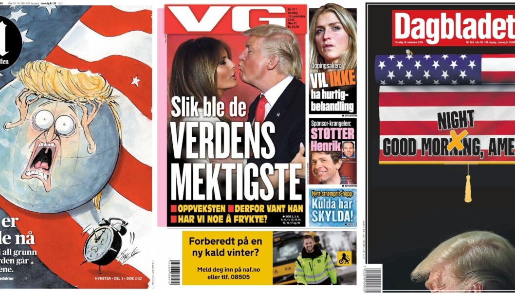 Aftenposten går hardt ut mot Trump i dagens avis. Foto: Forsidene.no Aftenposten går hardt ut mot Trump i dagens avis. Foto: Forsidene.no