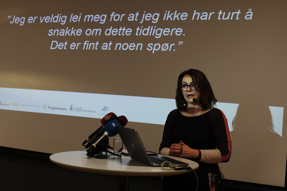 Reidun Kjelling Nybø presenterer resultatene fra undersøkelsen i 2017 på en pressekonferanse. Arkivfoto: Andrea Gjestvang