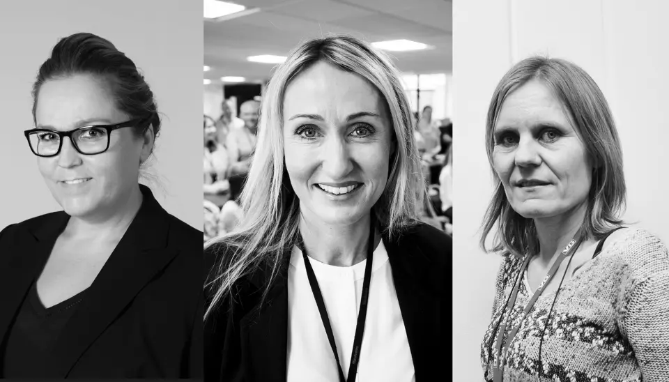 F.v. Bente Klemetsdal, Kirsti Husby og Helje Solberg er nominert til Årets kvinnelige medieleder. Foto: Montasje