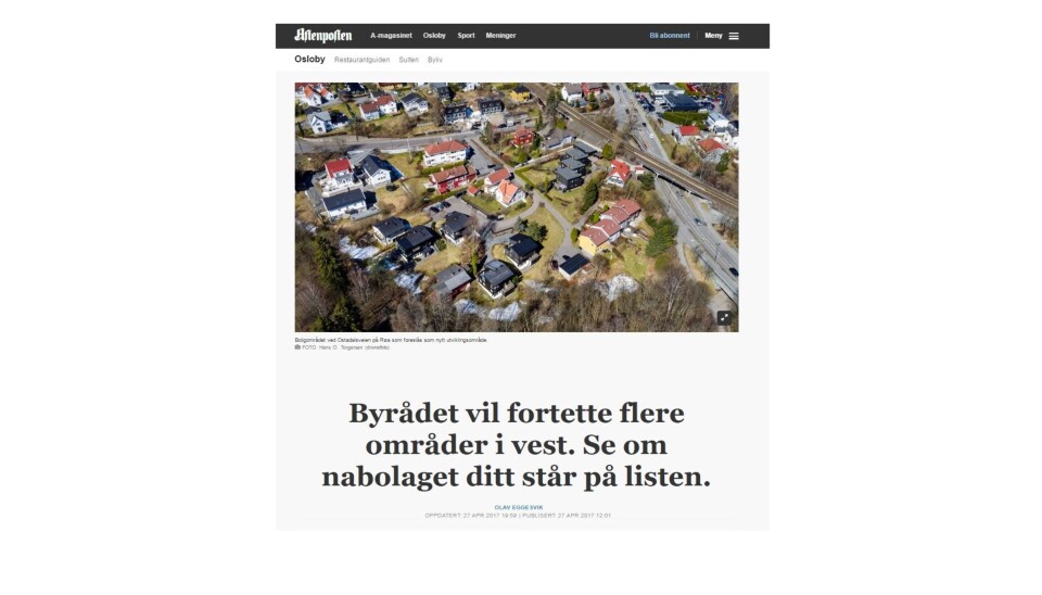 Skjermdump fra Aftenpostens sak publisert 12.01. En halvtime før lokalavisene fikk tilsendt forslaget.