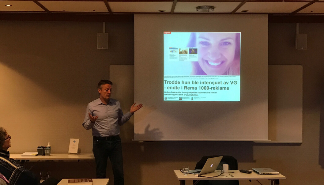 Innholdssjef Svein Arne Haavik i VG Partnerstudio sier at de har innført krav om kontrakt slik at kilder som stiller opp vet at de uttaler seg i reklame, ikke til VGs redaksjon. Foto: Glenn Slydal Johansen Innholdssjef Svein Arne Haavik i VG Partnerstudio sier at de har innført krav om kontrakt slik at kilder som stiller opp vet at de uttaler seg i reklame, ikke til VGs redaksjon. Foto: Glenn Slydal Johansen