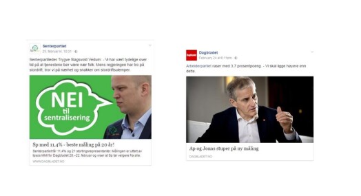 Senterpartiet vinklet om Dagbladet-artikkel på Facebook