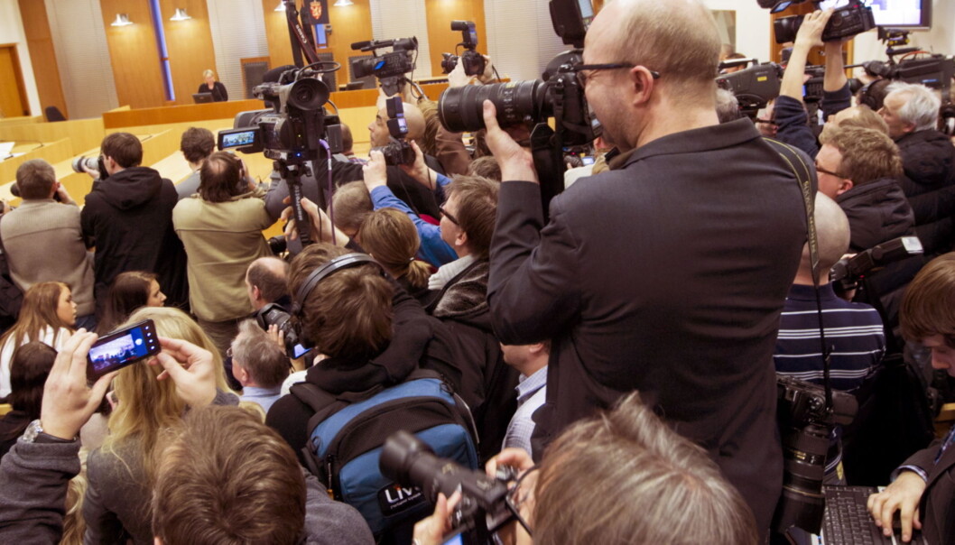 OSLO 20120206. Pressefolk i arbeid under fengslingsmøtet av terrorsiktede Anders Behring Breivik, mandag.Foto: Berit Roald / Scanpix OSLO 20120206. Pressefolk i arbeid under fengslingsmøtet av terrorsiktede Anders Behring Breivik, mandag.Foto: Berit Roald / Scanpix