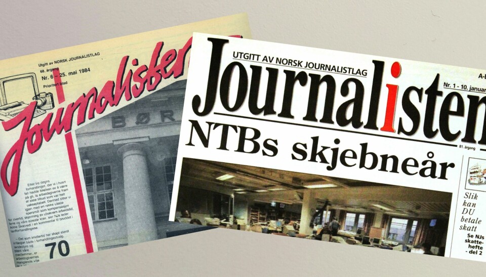 Journalisten har skiftet logostil en rekke ganger de siste tiårene. Her variantene fra 1984 (t.v.) og 1993.