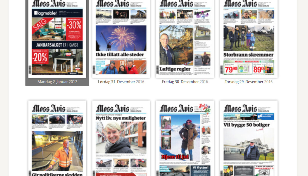 Mandag 2. januar er det en annonse som pryder Moss Avis' forside. Mandag 2. januar er det en annonse som pryder Moss Avis' forside.