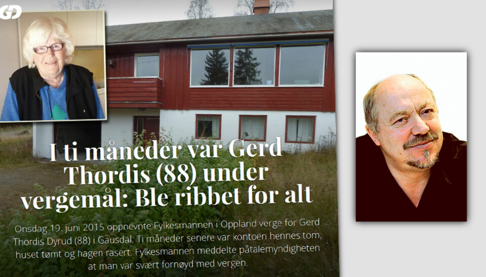 Journalist Einar Odden (innfelt) står bak reportasjen om den 88 år gamle kvinnen som mistet 400.000 da hun var satt under vegemål. Faksimile/Foto GD