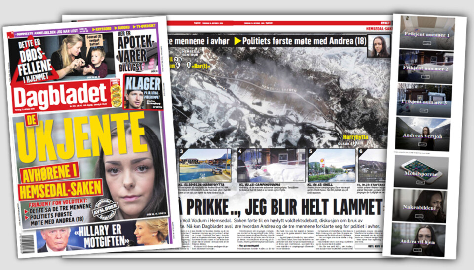 Faksimiler Dagbladet papir torsdag 13. oktober og nettspesial (til høyre) Faksimiler Dagbladet papir torsdag 13. oktober og nettspesial (til høyre)