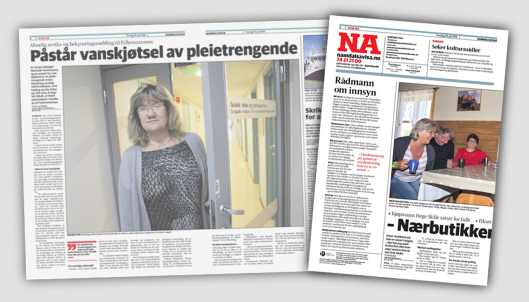 Oppslag i Namdalsavisa 19. juli og leder i samme avis påfølgende dag. Oppslag i Namdalsavisa 19. juli og leder i samme avis påfølgende dag.