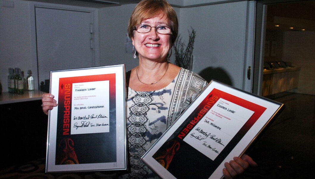 Elisabeth Lunder fra Romerikes Blad vant prisen i åpen klasse for sin reportasje om sin onkel Ole – Landssvikeren. Elisabeth Lunder fra Romerikes Blad vant prisen i åpen klasse for sin reportasje om sin onkel Ole – Landssvikeren.
