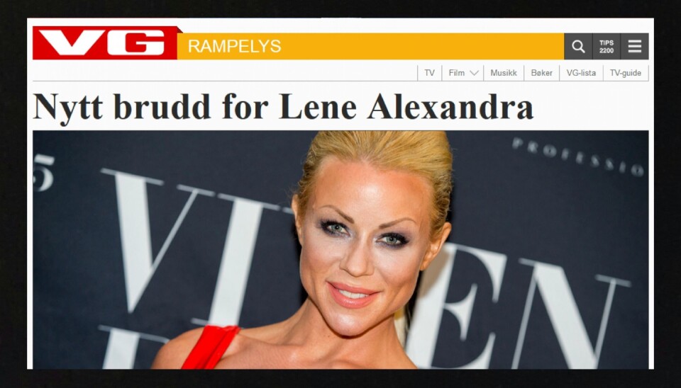 VG Rampelys har skrevet mye om Lene Alexandra Øiens kjærlighetsliv. SKjermdump: VG.
