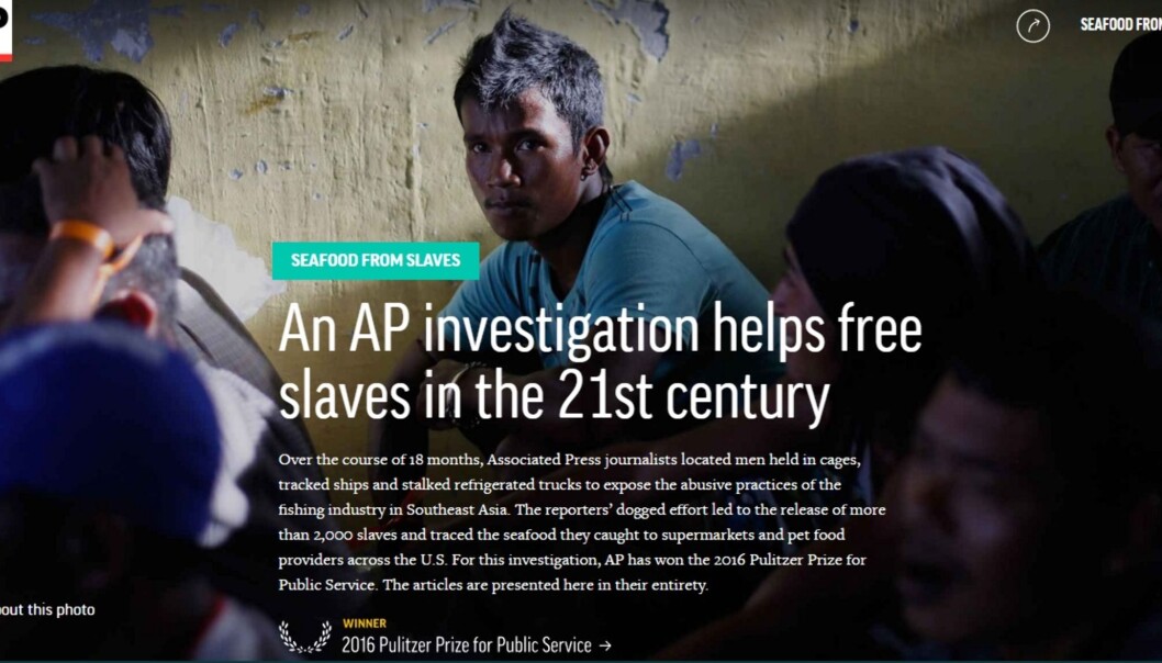 Associated Press stakk av med den kanskje gjeveste Pulitzer-prisen, for reportasjen «Seafood for slaves». Foto: Skjermdump fra Associated Press Associated Press stakk av med den kanskje gjeveste Pulitzer-prisen, for reportasjen «Seafood for slaves». Foto: Skjermdump fra Associated Press