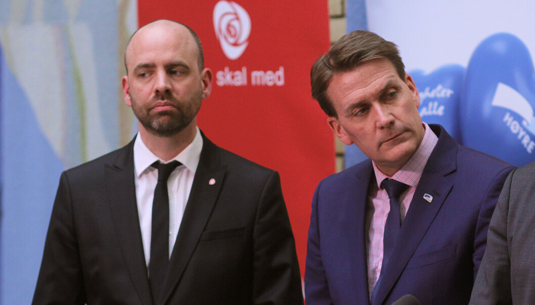 Arbeiderpartiets Arild Grande (til venstre) og Høyres Kårstein Eidem Løvaas. Foto: Glenn Slydal Johansen Arbeiderpartiets Arild Grande (til venstre) og Høyres Kårstein Eidem Løvaas. Foto: Glenn Slydal Johansen