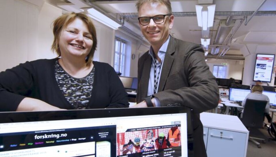 Nina Kristiansen (ansvarlig redaktør i forskning.no) og Ole Kristian Bjellaanes (nyhetsredaktør i NTB). (Foto: Vidar Ruud/NTB scanpix) Nina Kristiansen (ansvarlig redaktør i forskning.no) og Ole Kristian Bjellaanes (nyhetsredaktør i NTB). (Foto: Vidar Ruud/NTB scanpix)