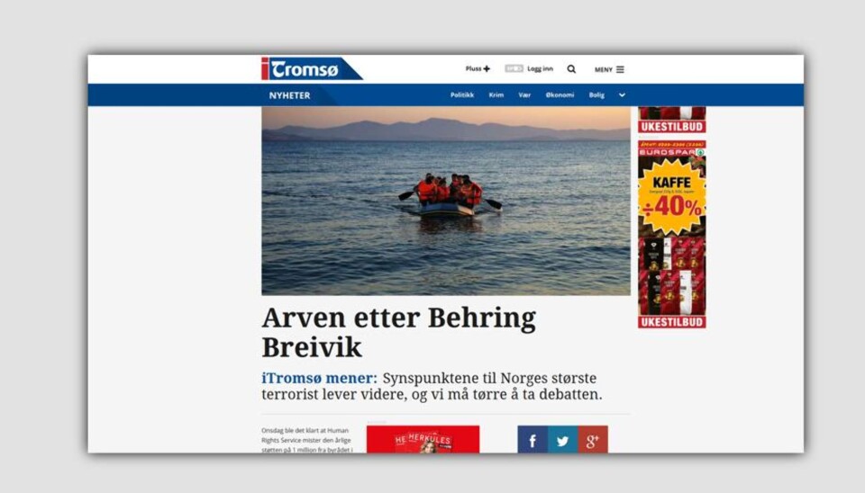 HRS har klagd inn to lederartikler i iTromsø til PFU. Foto: Skjermdump. HRS har klagd inn to lederartikler i iTromsø til PFU. Foto: Skjermdump.