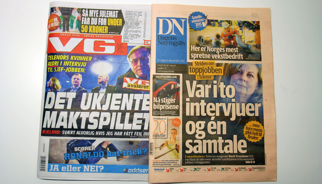 VG skriver at Berit Svendsen aldri var i intervju. Dagens Næringsliv skriver det ikke bare var ett, men to intervjuer. Hvem skal leserne stole på? Foto: Glenn Slydal Johansen VG skriver at Berit Svendsen aldri var i intervju. Dagens Næringsliv skriver det ikke bare var ett, men to intervjuer. Hvem skal leserne stole på? Foto: Glenn Slydal Johansen