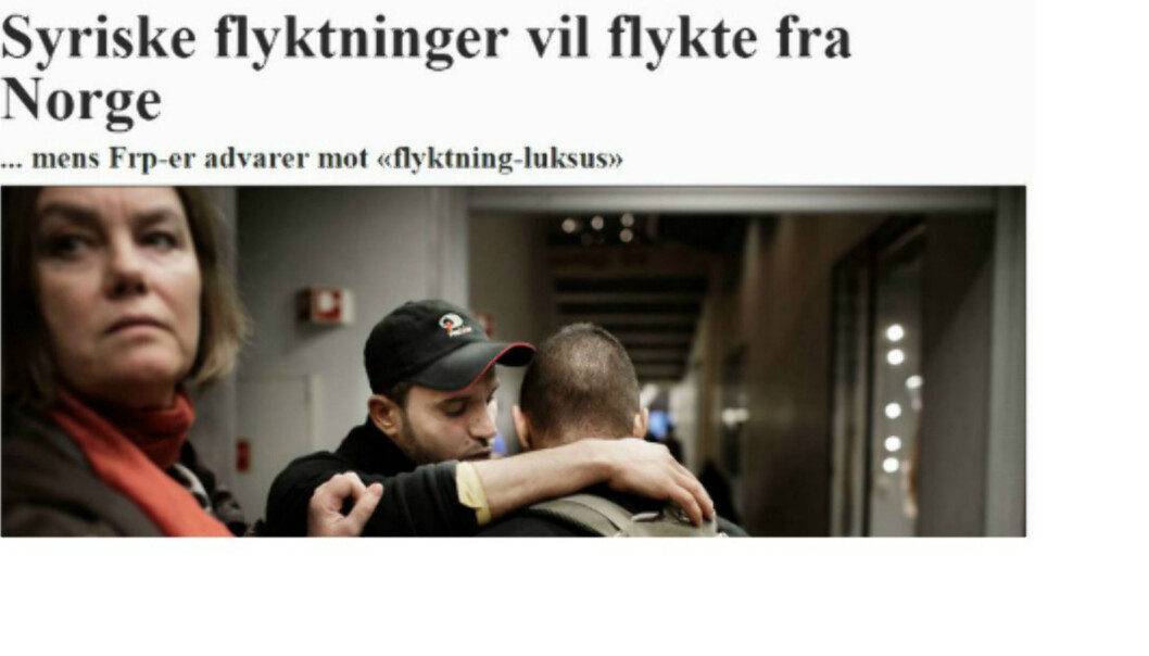 Faksimile av VGs reportasje om de to syrerne som ville forlate Norge. Faksimile av VGs reportasje om de to syrerne som ville forlate Norge.