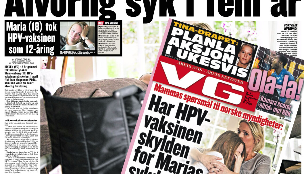 Sremselsoppslag som viste manglende dømmekraft eller relevant helsejournalistikk? Faksimile av VGs oppslag 21. september om om HPV-vaksinen Sremselsoppslag som viste manglende dømmekraft eller relevant helsejournalistikk? Faksimile av VGs oppslag 21. september om om HPV-vaksinen