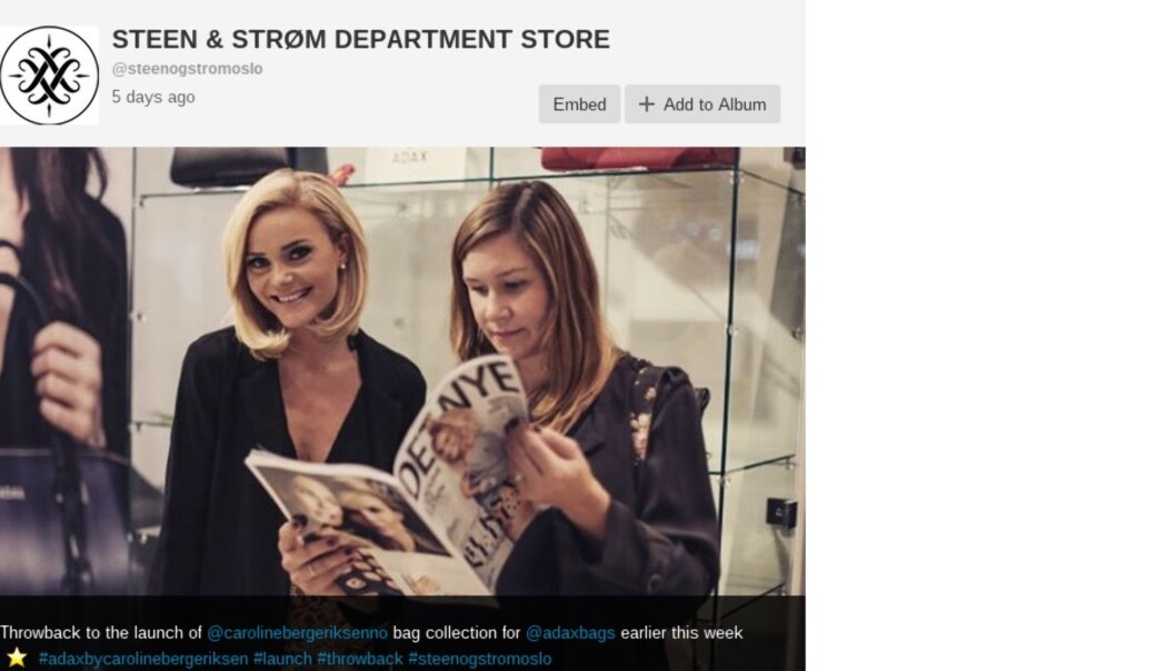 Skjermdump fra Steen & Strøms Instagram-konto Skjermdump fra Steen & Strøms Instagram-konto
