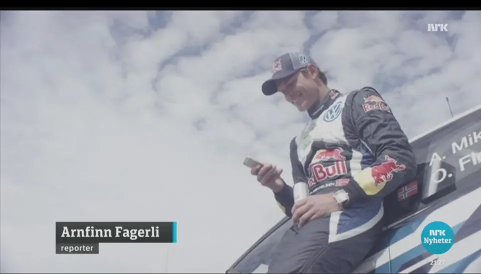 Rallykjører Andreas Mikkelsen (bildet) og alpinist Aksel Lund Svindal er begge «i stallen» til Red Bull, som laget en promovideo som fikk sendetid både på NRK og TV 2 tirsdag. Skjermdump NRK Rallykjører Andreas Mikkelsen (bildet) og alpinist Aksel Lund Svindal er begge «i stallen» til Red Bull, som laget en promovideo som fikk sendetid både på NRK og TV 2 tirsdag. Skjermdump NRK