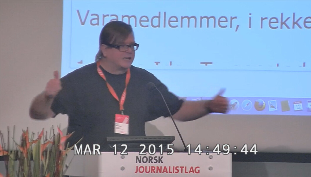 Rolf Johansen, OJ-leder og nestleder i NRKJ, opplevde valget mellom Gunnar Kagge og Robin Mortensen som et vrient dilemma. Nå tar han og OJ-styret selvkritikk. Skjermdump fra NJs videostream fra landsmøtet 2015. Foto: Harald Alexander Ziegler/Cue AS/Norsk Journalistlag Rolf Johansen, OJ-leder og nestleder i NRKJ, opplevde valget mellom Gunnar Kagge og Robin Mortensen som et vrient dilemma. Nå tar han og OJ-styret selvkritikk. Skjermdump fra NJs videostream fra landsmøtet 2015. Foto: Harald Alexander Ziegler/Cue AS/Norsk Journalistlag
