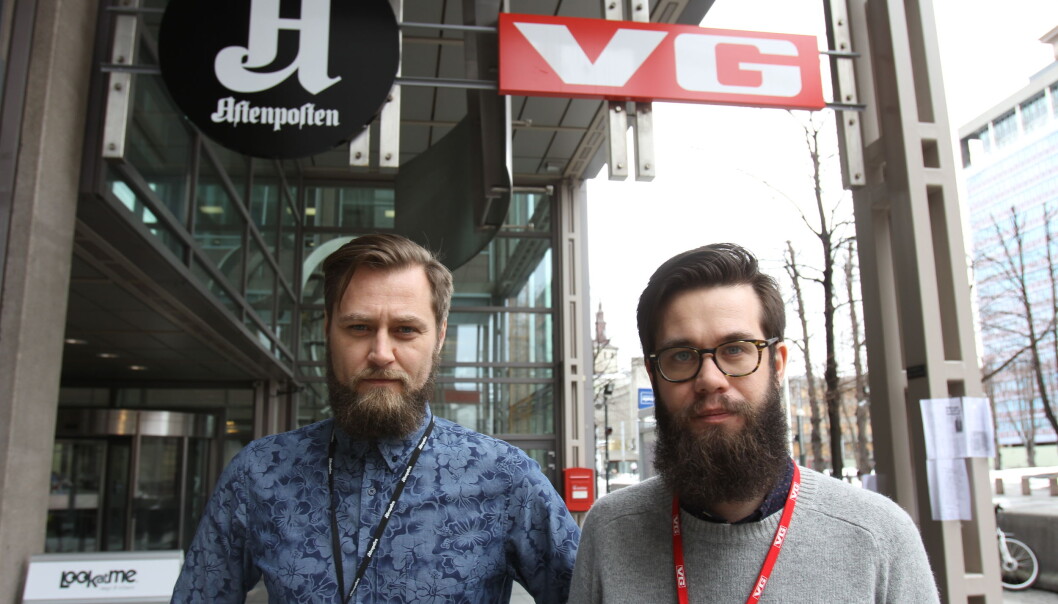 Leder av redaksjonsklubben i Aftenposten Frank Lynum (t.v.) og leder av redaksjonsklubben i VG Dennis Ravndal tar opp Oslos og Schibsteds posisjon i NJ. Foto: Bjørn Åge Mossin Leder av redaksjonsklubben i Aftenposten Frank Lynum (t.v.) og leder av redaksjonsklubben i VG Dennis Ravndal tar opp Oslos og Schibsteds posisjon i NJ. Foto: Bjørn Åge Mossin