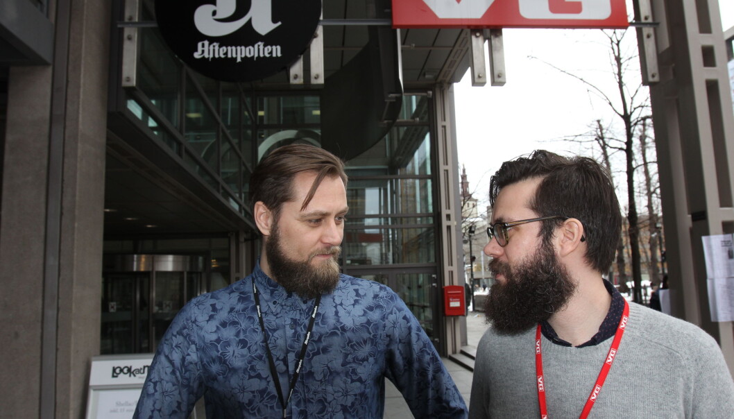 Leder av redaksjonsklubben i Aftenposten Frank Lynum (t.v.) og leder av redaksjonsklubben i VG Dennis Ravndal ønsker å beskytte kompetanse mot faktorer som geografi og alder. Foto: Bjørn Åge Mossin Leder av redaksjonsklubben i Aftenposten Frank Lynum (t.v.) og leder av redaksjonsklubben i VG Dennis Ravndal ønsker å beskytte kompetanse mot faktorer som geografi og alder. Foto: Bjørn Åge Mossin