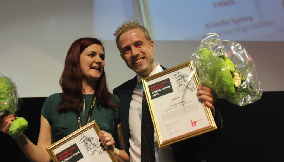 Maren Sæbø og Kristoffer Egeberg fikk begge IR-prisen. Foto: Martin Huseby Jensen