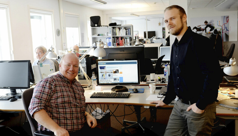 Redaktør Jan Erik Hvidsten meg (til venstre) og Magnus Nilsen som lager journalistisk innhold til nettstedet. Foto: Anne Charlotte Schjøll, TB