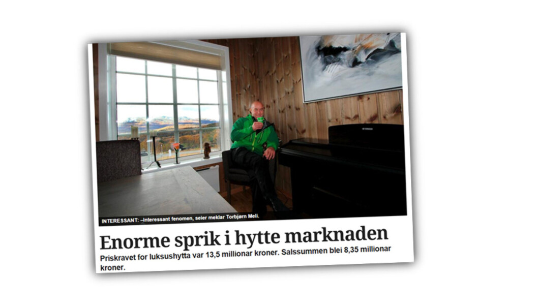 I en av klagesakene skal PFU avgjøre om Varden 27. oktober i fjor gikk for langt i denne artikkelen om hyttemarkedet i Telemark. Illustrasjon: Skjermdump fra Varden.no I en av klagesakene skal PFU avgjøre om Varden 27. oktober i fjor gikk for langt i denne artikkelen om hyttemarkedet i Telemark. Illustrasjon: Skjermdump fra Varden.no