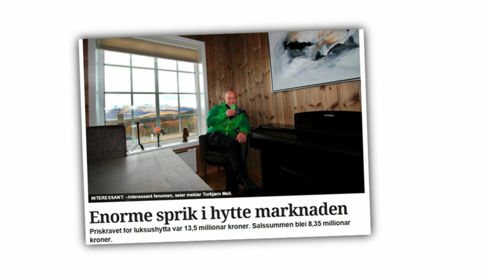 I en av klagesakene skal PFU avgjøre om Varden 27. oktober i fjor gikk for langt i denne artikkelen om hyttemarkedet i Telemark. Illustrasjon: Skjermdump fra Varden.no