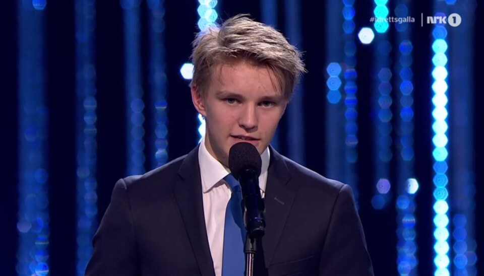 Martin Ødegaard på Idrettsgallaen 2014. Foto: NRK Martin Ødegaard på Idrettsgallaen 2014. Foto: NRK