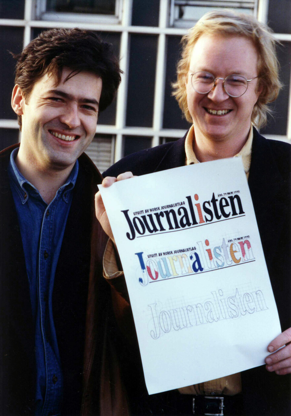 Helge Værland og Terje Andersen laget ny logo til Journalisten i 1993. Foto: Kathrine Geard