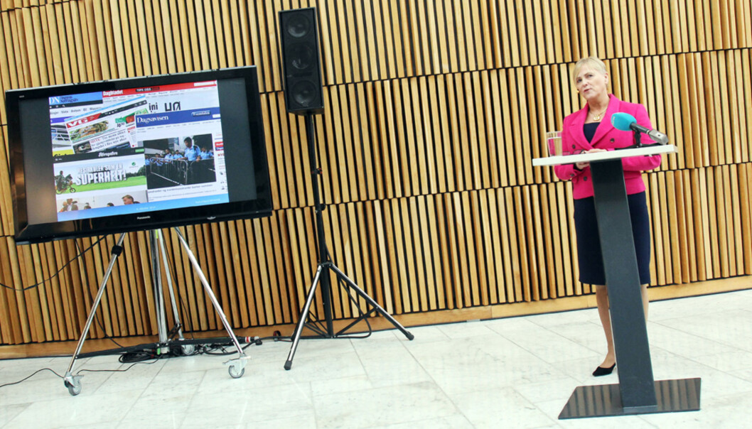 Kulturminister Torhild Widvey legger frem statsbudsjettet for 2015. Foto: Birgit Dannenberg Kulturminister Torhild Widvey legger frem statsbudsjettet for 2015. Foto: Birgit Dannenberg