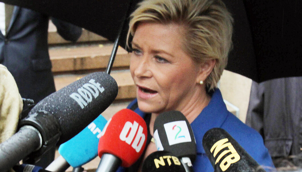 Finansminister Siv Jensen er svært fornøyd med å ha fått på plass nullmomsordningen for nettbaserte nyhetsmedier. Foto: Birgit Dannenberg Finansminister Siv Jensen er svært fornøyd med å ha fått på plass nullmomsordningen for nettbaserte nyhetsmedier. Foto: Birgit Dannenberg