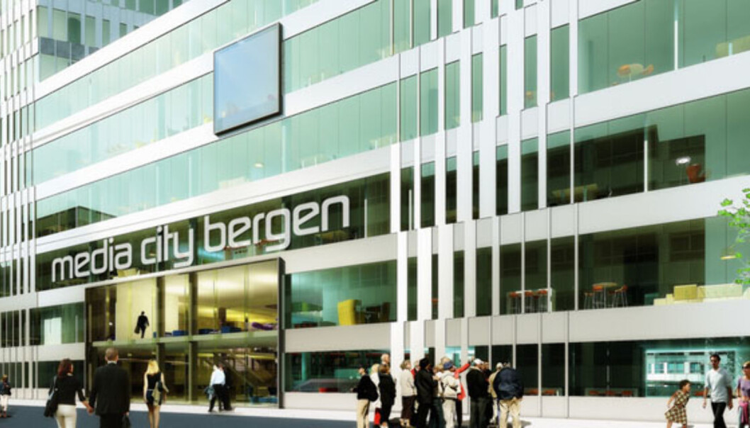 Slik ser mediene for seg inngangen til det nye mediehovedkvarteret i Bergen. Foto: TV 2/Flickr.com Slik ser mediene for seg inngangen til det nye mediehovedkvarteret i Bergen. Foto: TV 2/Flickr.com