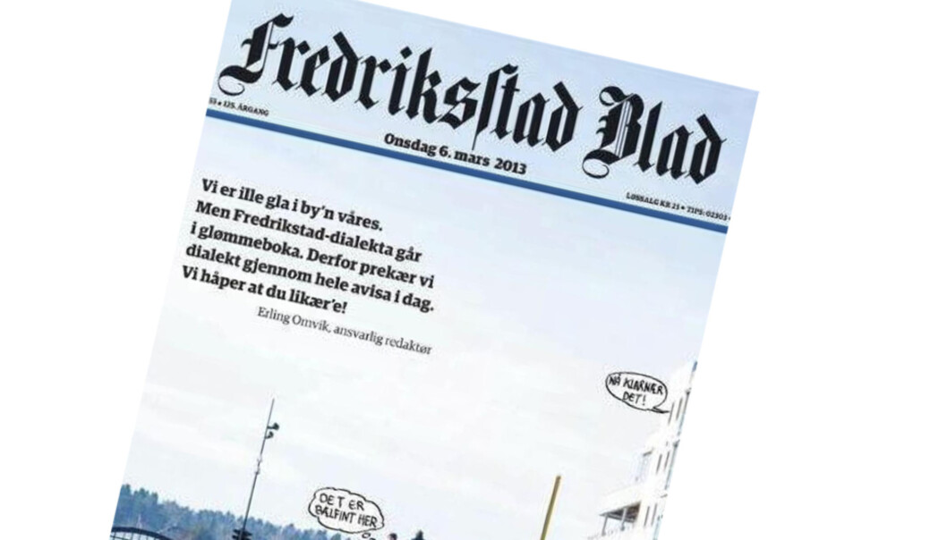 Dialektavisen til Fredriksstad Blad var en suksess. Nå er avisen kåret til årets avis. Dialektavisen til Fredriksstad Blad var en suksess. Nå er avisen kåret til årets avis.