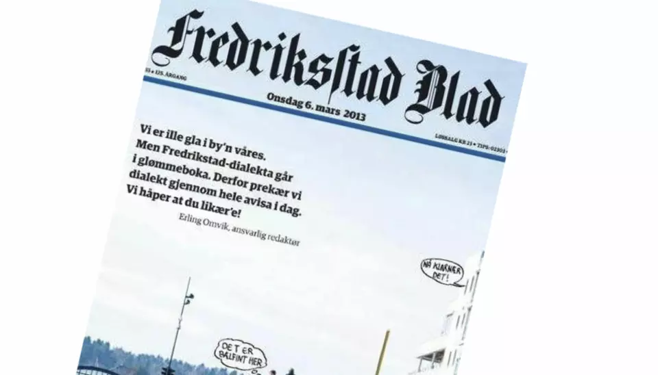 Dialektavisen til Fredriksstad Blad var en suksess. Nå er avisen kåret til årets avis.