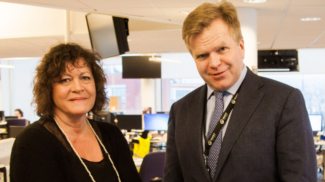 UENIGE: Klubbleder i DN, Åsne Haugli, og konsernsjef Gunnar Bjørkavåg i NHST. Foto: Kathrine Geard UENIGE: Klubbleder i DN, Åsne Haugli, og konsernsjef Gunnar Bjørkavåg i NHST. Foto: Kathrine Geard