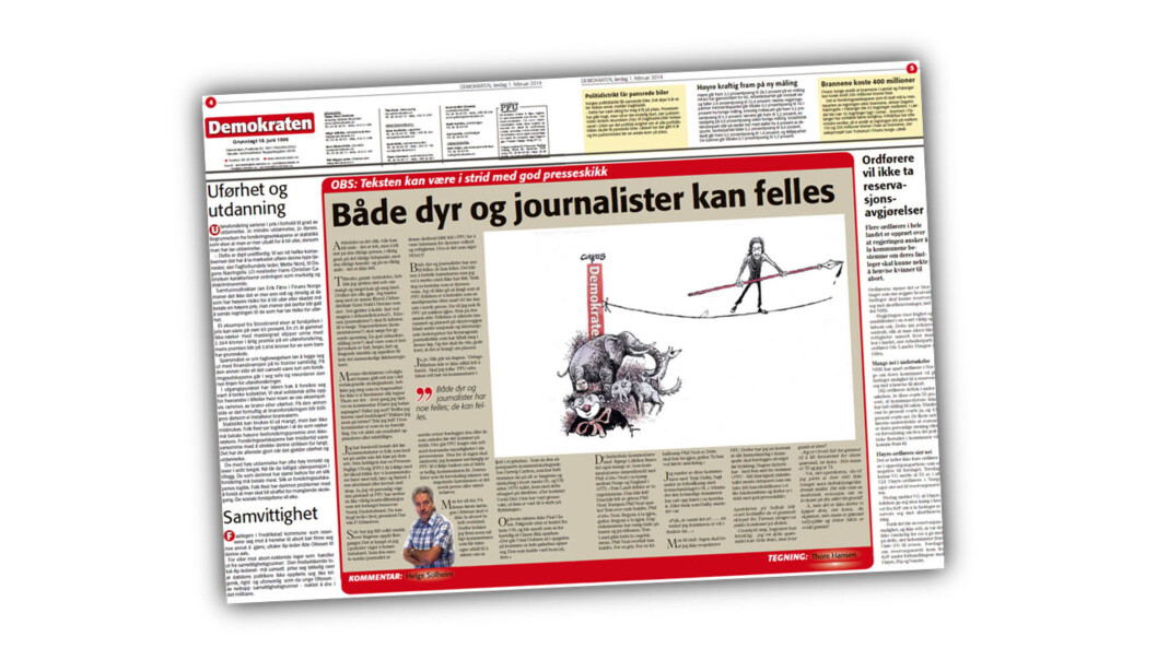 Faksimile Demokraten lørdag 1. februar 2014. Faksimile Demokraten lørdag 1. februar 2014.