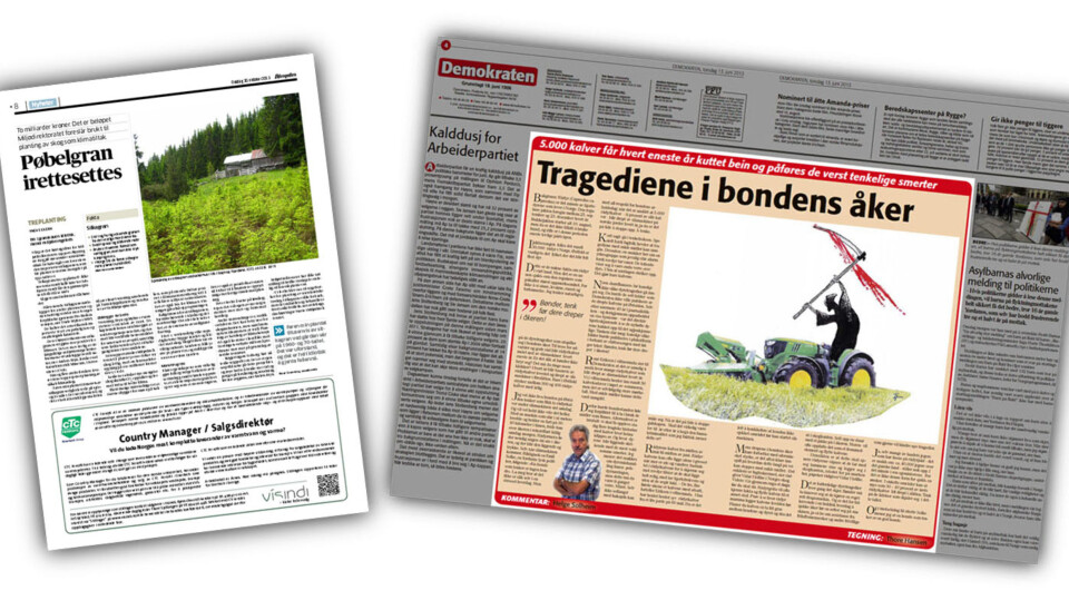 Faksimile Aftenposten 30. oktober 2013 og Demokraten 13. juni 2013. Faksimile Aftenposten 30. oktober 2013 og Demokraten 13. juni 2013.