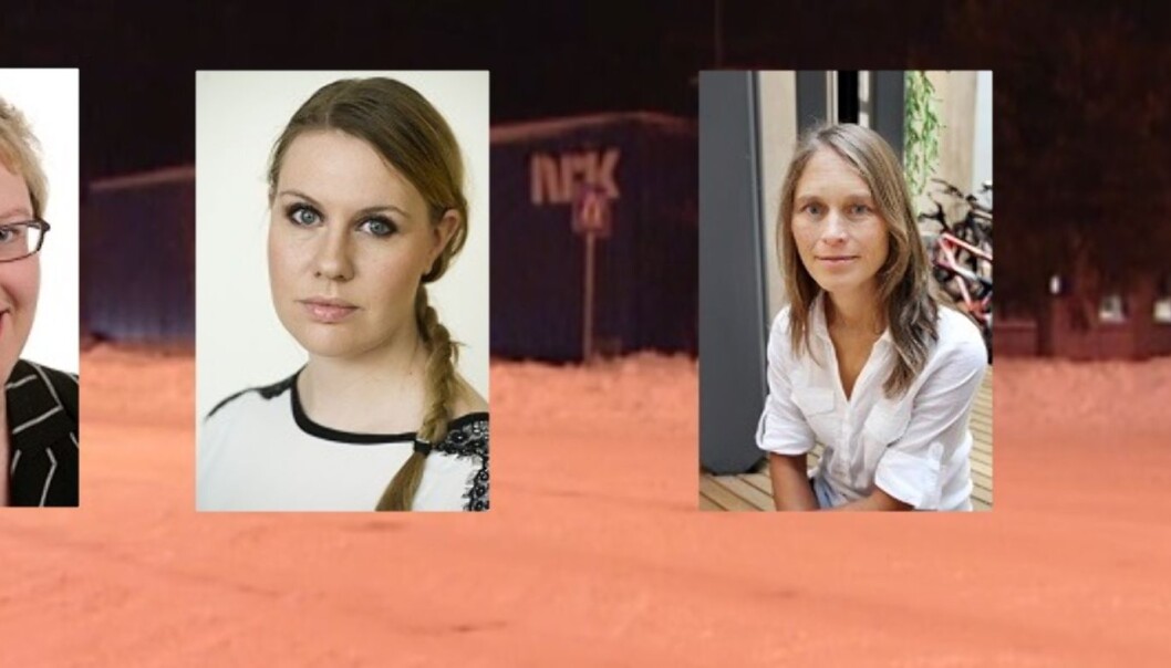Fra venstre: Distriktsredaktør Grethe Gynnild Johnsen, Klubbleder Kjersti Lien,NRKJ-leder Sidsel Avlund. Bakgrunn: Skjerdump av NRKNetttv-innslag om flyttingen av radiostudioet i Vadsø. Fra venstre: Distriktsredaktør Grethe Gynnild Johnsen, Klubbleder Kjersti Lien,NRKJ-leder Sidsel Avlund. Bakgrunn: Skjerdump av NRKNetttv-innslag om flyttingen av radiostudioet i Vadsø.