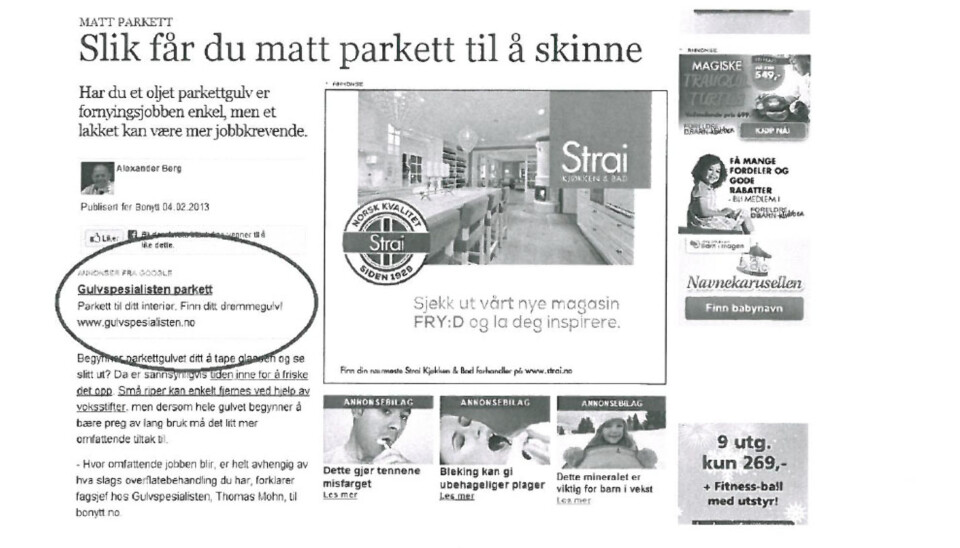 FELT: Slik var annonsen som Per Edgar Kokkvold reagerte på. Nå har PFU strammet inn på bruk av Google-annonser. Faksimile PFU-klage. FELT: Slik var annonsen som Per Edgar Kokkvold reagerte på. Nå har PFU strammet inn på bruk av Google-annonser. Faksimile PFU-klage.