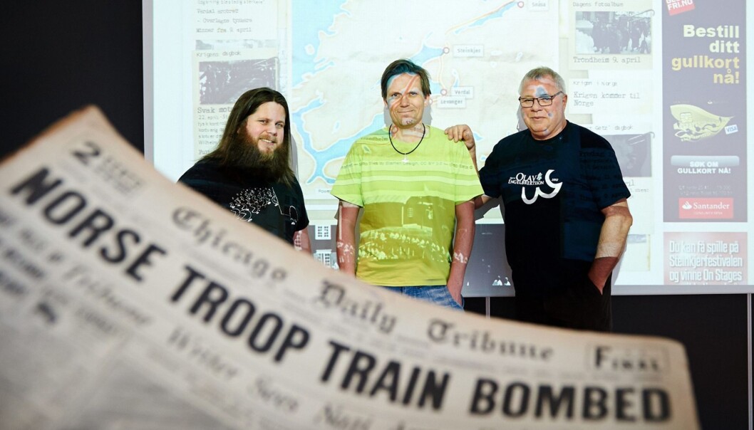 DIGITALT FELTTOG: Håvard Bartnes (t.v.), Lars Lilleby Macedo og Erling Koldaas har lagt ned omfattende arbeid for å kunne presentere felttoget i Nord-Trøndelag på en helt ny måte. Foto: Maris Langfjord/Trønder-Avisa. DIGITALT FELTTOG: Håvard Bartnes (t.v.), Lars Lilleby Macedo og Erling Koldaas har lagt ned omfattende arbeid for å kunne presentere felttoget i Nord-Trøndelag på en helt ny måte. Foto: Maris Langfjord/Trønder-Avisa.