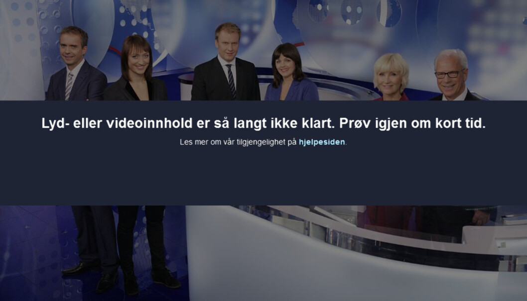Dette møter seere som forsøker å se Dagsrevyen 12. januar i opptak. Skjermdump fra NRK.no Dette møter seere som forsøker å se Dagsrevyen 12. januar i opptak. Skjermdump fra NRK.no
