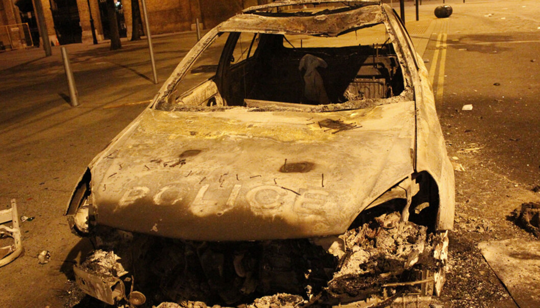 Ødeleggelsene etter opprørene i London i fjor var betydelige. Dette bildet viser en utbrent bil i Woolwich. Illustrasjonsfoto: Greg_Brummel/Flickr Ødeleggelsene etter opprørene i London i fjor var betydelige. Dette bildet viser en utbrent bil i Woolwich. Illustrasjonsfoto: Greg_Brummel/Flickr
